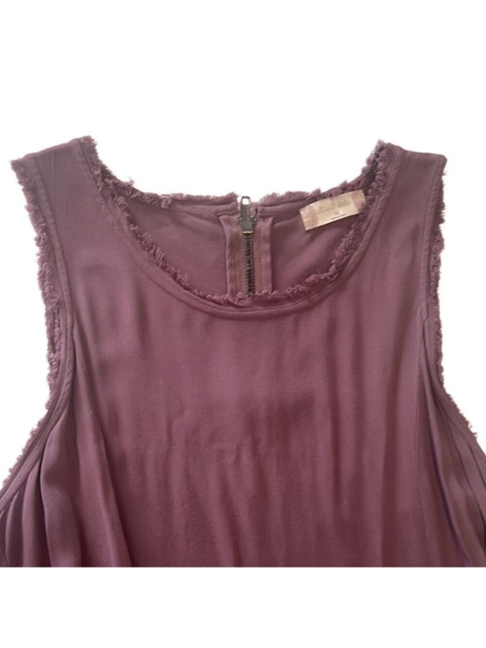 Altar'd State Eggplant Sleeveless Fringe Frayed Rayon Shift Dress Size Medium